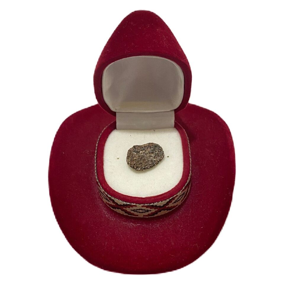 Vintage Cowboy Hat Earring Box with Small Half Inch Chunk of Pyrite Inside